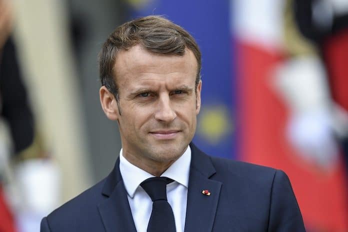 French President Emmanuel Macron Receives Japanese PM Shinzo Abe At Elysee Palace In Paris